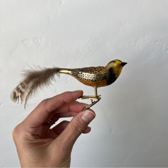 Old World Christmas Meadowlark bird Blown Glass Clip on Ornament feathers - Picture 16 of 16